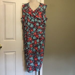 Allison Daley Red and Blue Sheath Midi Dress